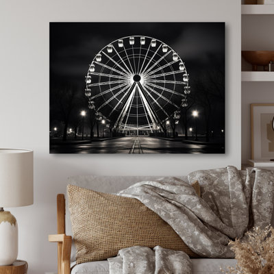 Black and White Ferris Wheel Carousel I - Architecture Metal Wall Art Prints