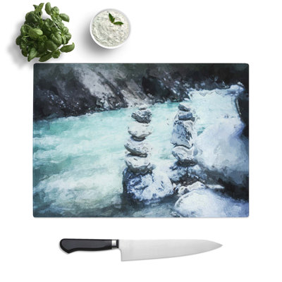 Tempered Glass Stacked Stone Rock Chopping Board
