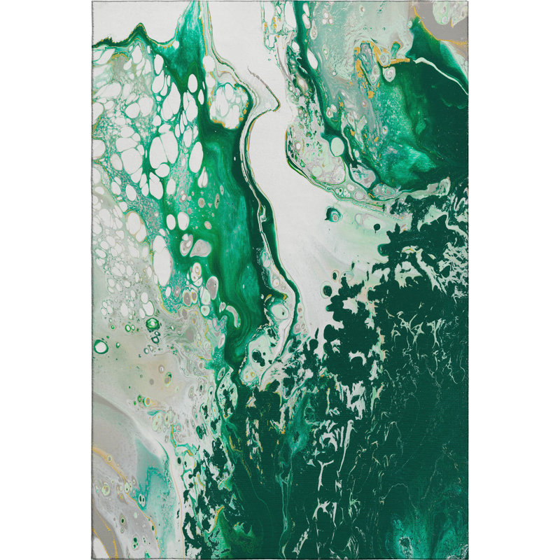 Premium Machine Washable Chananya Green Rug, Rectangle 10' x 14'