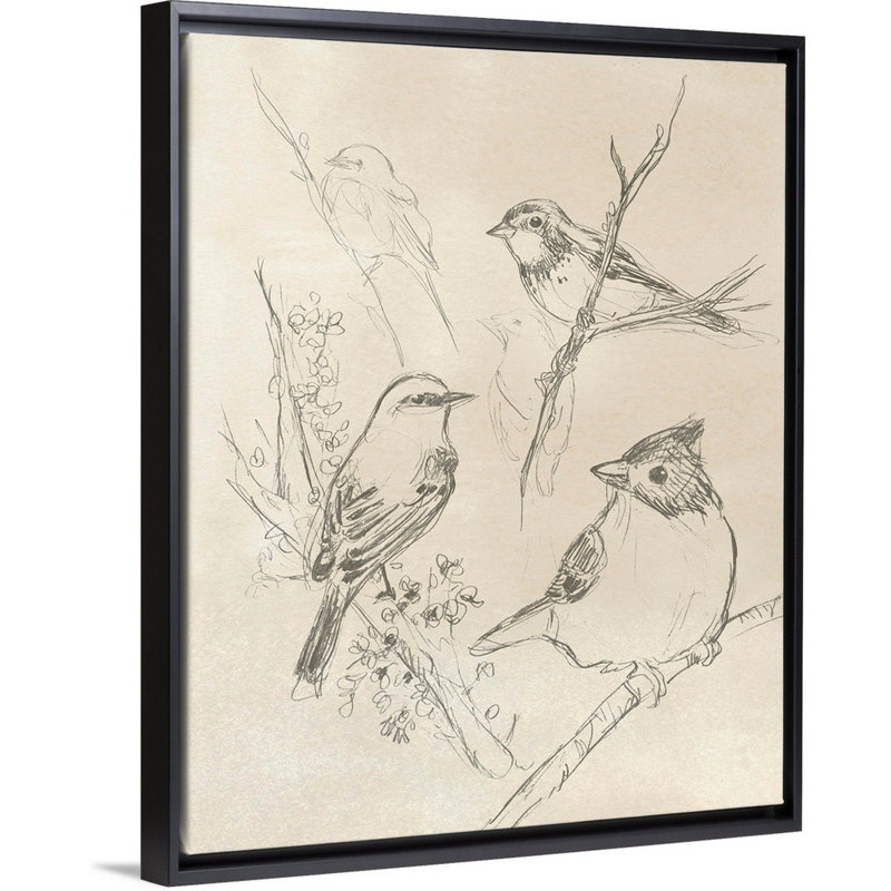 Art rétro sur toile I, oiseau chanteur rétro, H 16 po x l 13 po x P 2 po, Toile encadrée noire