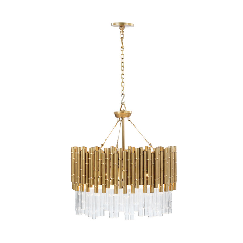 TA Illuminations Chandelier, Lighting Brass Bamboo, 17.5" H x 27.75" W x 27.75" D, 6 Lights