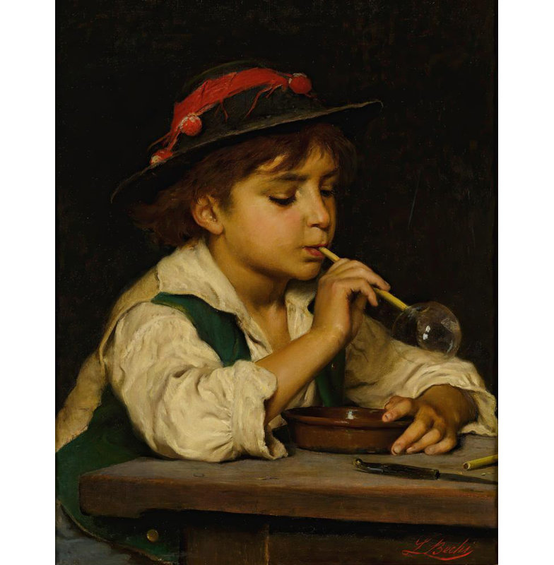 «Blowing Bubbles» par Luigi Bechi, reproduction d'art sur toile tendue avec châssis, H 40 po x l 28 po