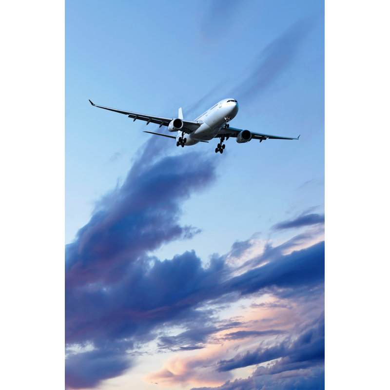 Jet Airplane Landing at Dusk 1 Piece Wrapped Canvas Wall Art, 46cm H x 30cm W