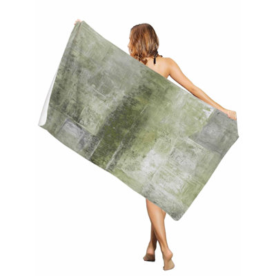 Serviette de plage extra-large vert sauge à motif abstrait texturé, séchage rapide, absorbante et douce, idéale pour la piscine et le bain (32 x 63 pouces). Un sac en toile assorti vous sera offert.