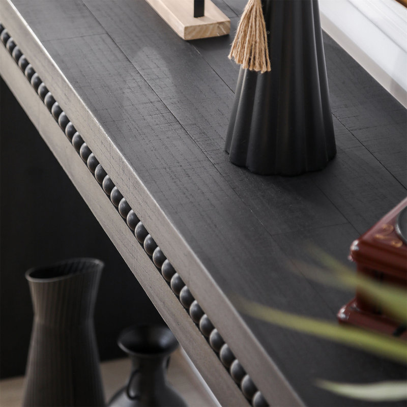64" Wooden Console Table Decorated with Wooden Balls, Black