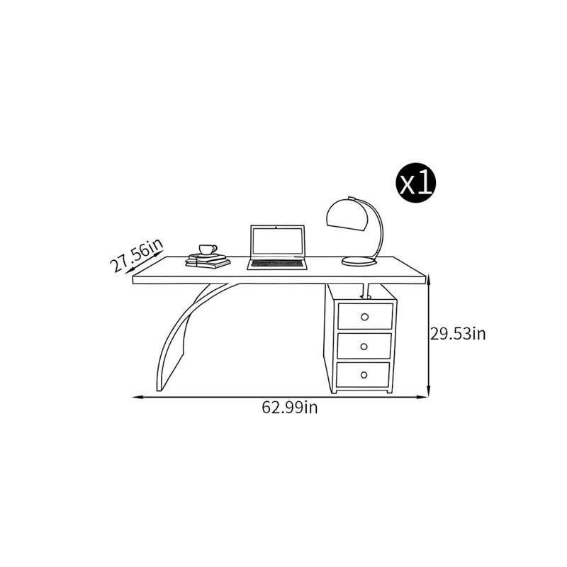 Pinkney Writing Desk, 29.53" H x 62.99" W x 27.56" D