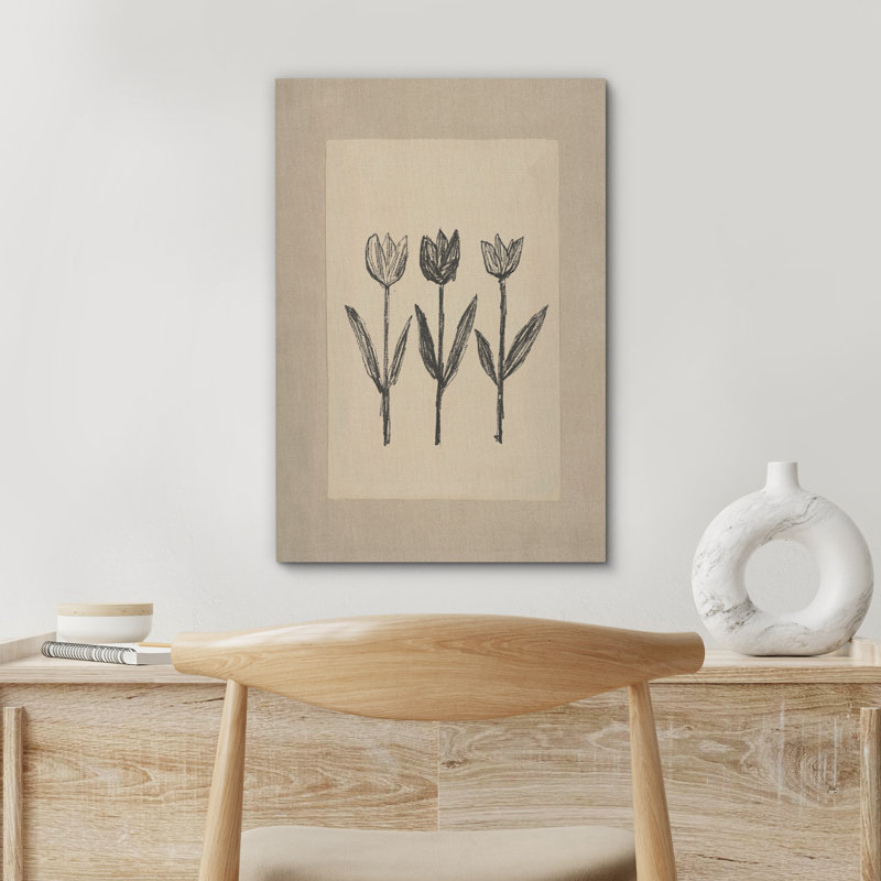 Impression sur toile encadrée de fleurs de tulipes minimalistes, H 18 po x l 12 po, Toile tendue, Ne s’applique pas