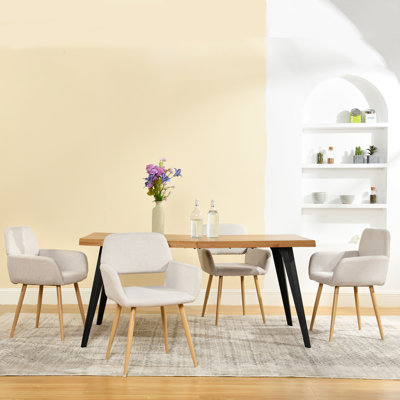 5-Piece Dining Set - Rectangular Table and Upholstered Armchairs with Metal Legs for Kitchen Dining Room