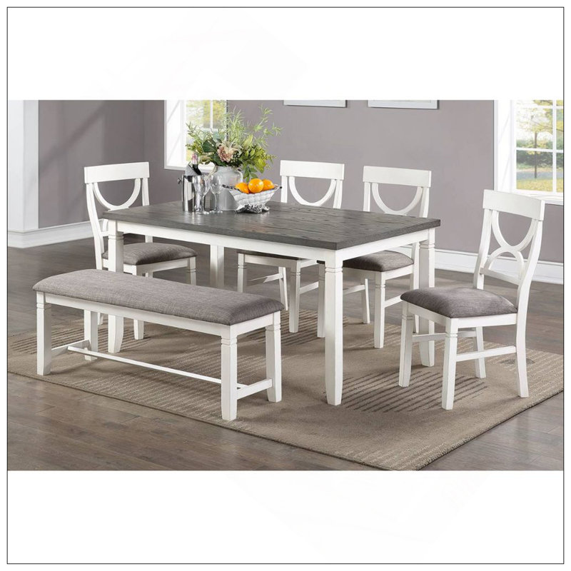 Carrol 6 Piece Wood Dining Set, White/Gray