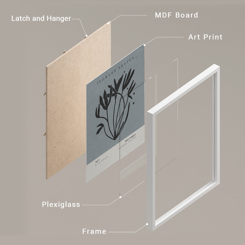 Fleurs abstraites, formes modernes, impressions encadrées, affiches, petit art mural de salle de bain, Blanc