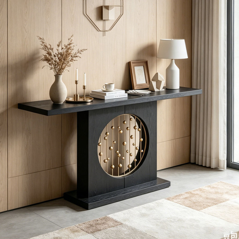Modern Black Console Table with Gold Accent