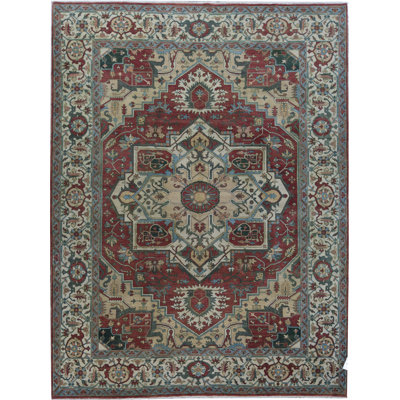 Tapis rouge et ivoire noué à la main de haute qualité