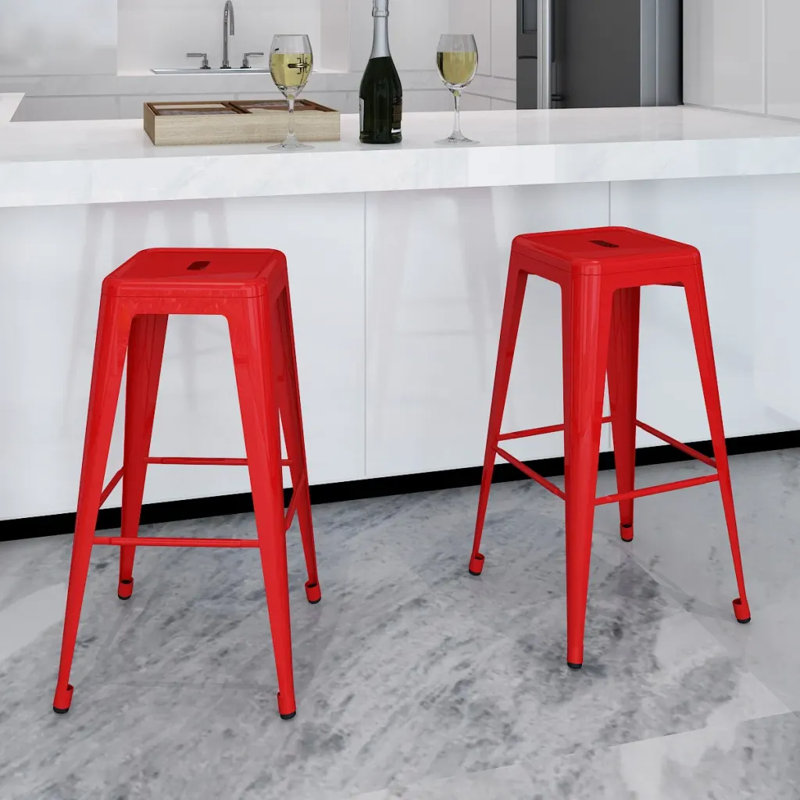 Counter Stool with Metal Frame, Red, Bar Stool (30" Seat Height)