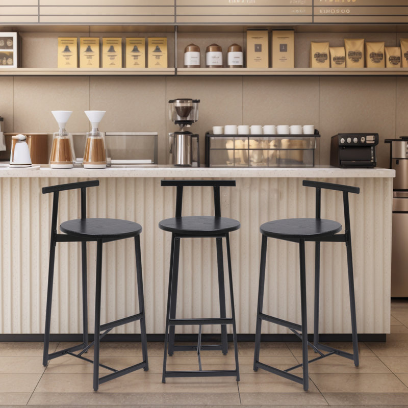 Height  Counter  Bar Stools With Backrest, Black