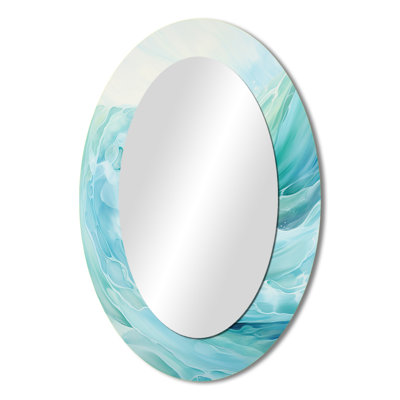 Teal Storm And Wave Expression II - Coastal Oval Wall Mirror