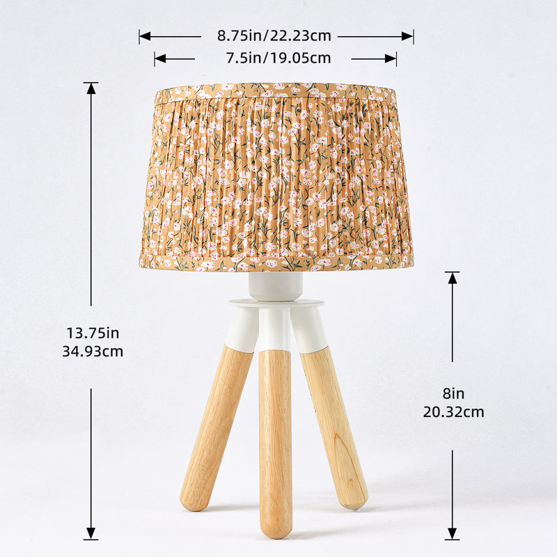 Wooden Tripod Table Lamp Set With Ditsy Floral Shade, Yellow