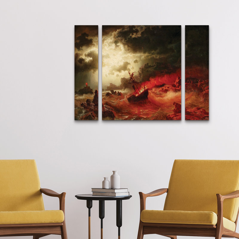 Ensemble de 3 panneaux muraux - Marcus Jules «Storms at Sea», art mural sur toile pour le salon, la chambre à coucher ou le bureau 