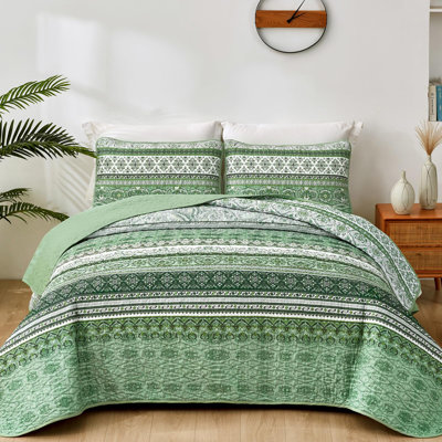 Set of 3 Boho Bohemian Quilt Set Lightweight Reversible Microfiber Bedspread Coverlet All Season Bed Decor
