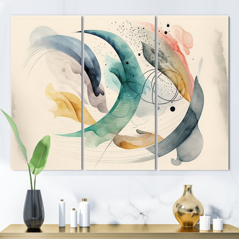 «Deyja Soft Minimalist Abstract», reproduction sur toile 3 pièces, H 32 po x l 48 po x P 1 po, Toile tendue