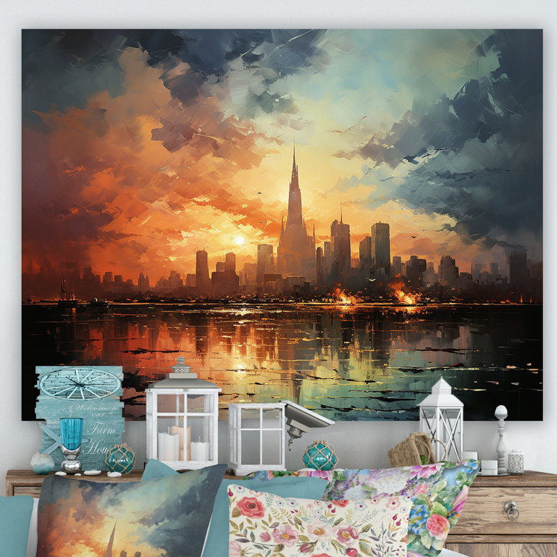 Modernisme urbain sur toile, Toile tendue, H 34 po x l 44 po x P 1,5 po