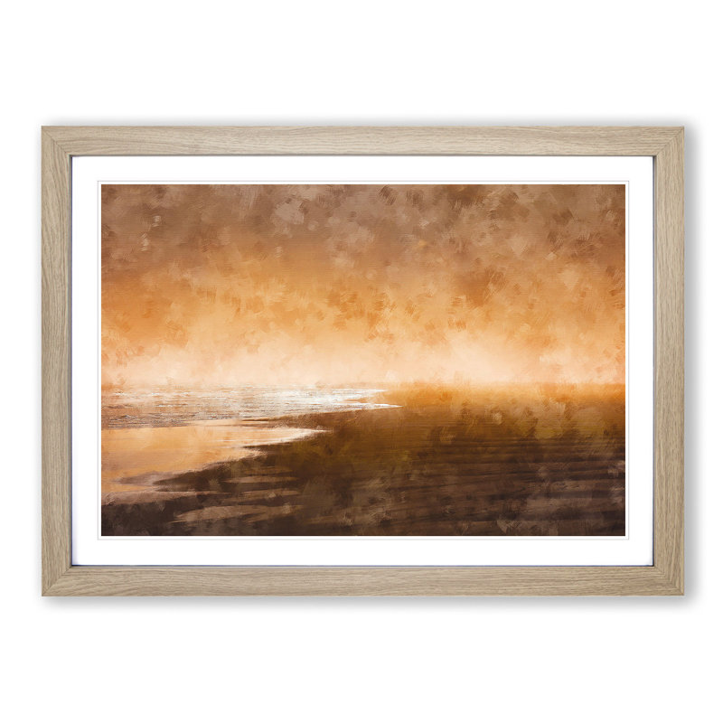 Golden Beach in Iceland - Picture Frame Painting Print, Oak Framed, 33cm H x 45cm W x 2cm D