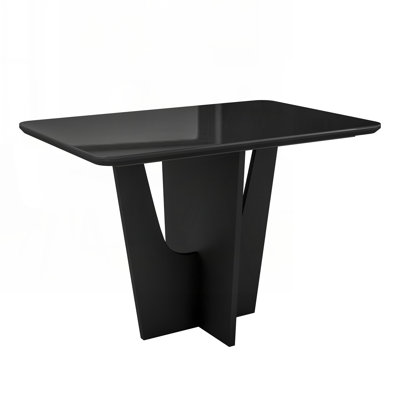Table de salle à manger compacte italienne 4 places avec plateau en verre peint et base en bois, noir