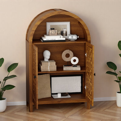 Hand-carved Arched Accent Cabinet With Open Shelf And Arched Top Design