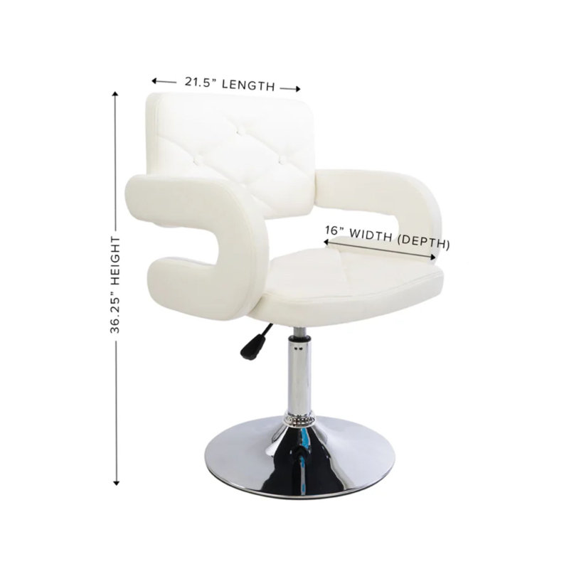 Chaise de meuble-lavabo touffeté à losanges Vera avec siège pivotant à 360 degrés et hauteur réglable, Cuir véritable blanc