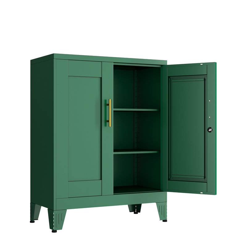 Small Green Metal Accent Storage Cabinet with Lock for Home Office Kitchen, Green