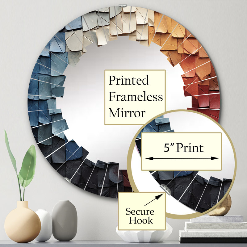Forest Red Wood Collage III - Miroir mural rond moderne, 24 po x 24 po