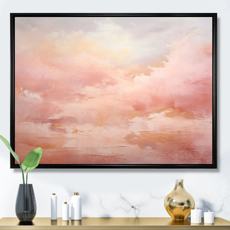Palette, nuage rose, horizon, formes abstraites, art mural, Cadre flottant noir, H 24 po x l 32 po