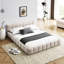 Lit grand format beige sans sommier tapissier avec structure en chenille et structure robuste, tête de lit, construction sécuritaire, printemps-1376779617