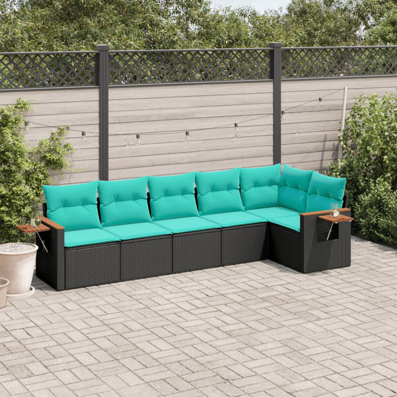  6 Piece Patio Sofa Set With Cushions Black Poly Rattan
