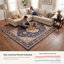Tapis traditionnel persan avec médaillon, style Pasture, bleu marine, ivoire, or, vert et rose, lavable à la machine, antidérapant, à poils courts, pour l'intérieur et l'extérieur, adapté aux animaux domestiques, idéal pour le salon, la chambre, la salle à manger, l'entrée, le couloir ou le bureau.-565084211