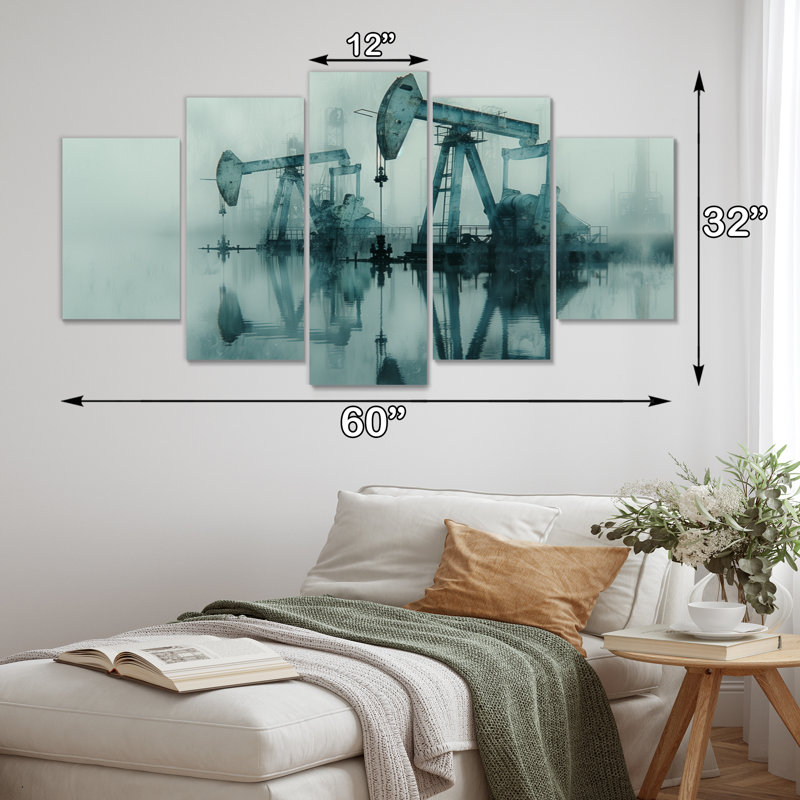 «Gray Petrochemical Winter Texas Oil Rigs», ensemble d'art mural
