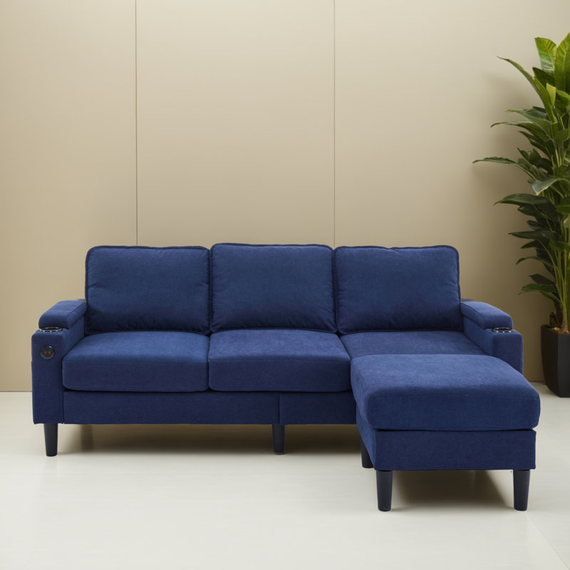 Canapé modulaire réversible 78,12 po avec repose-pieds pour salon, Lin bleu