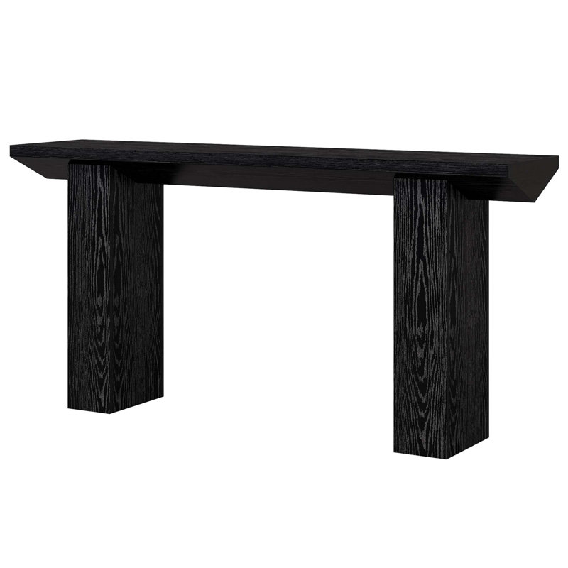 63-Inch Industrial Farmhouse Extra Long Console Table With Narrow Design For Entryway, Hallway, And Behind Couch, Wood Grain Finish