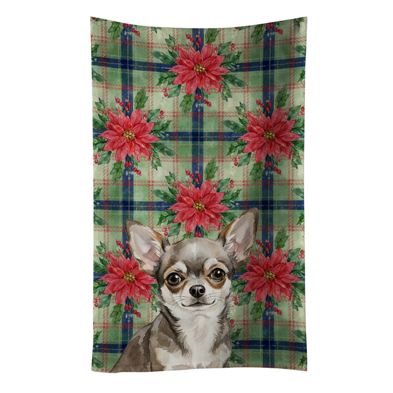 Chihuahua Christmas PoinsettIas Kitchen Towel, Gray Chihuahua