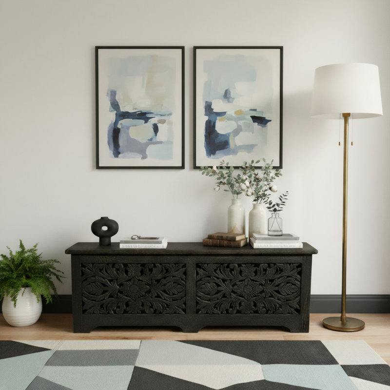 Harleen Solid Wood Storage Bench, Black