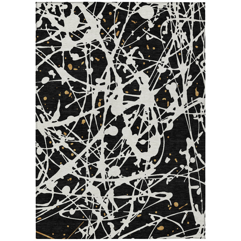 Machine Washable Indoor/Outdoor Chantille ACN2597 Abstract Rug, 2'6" x 3'10", Black