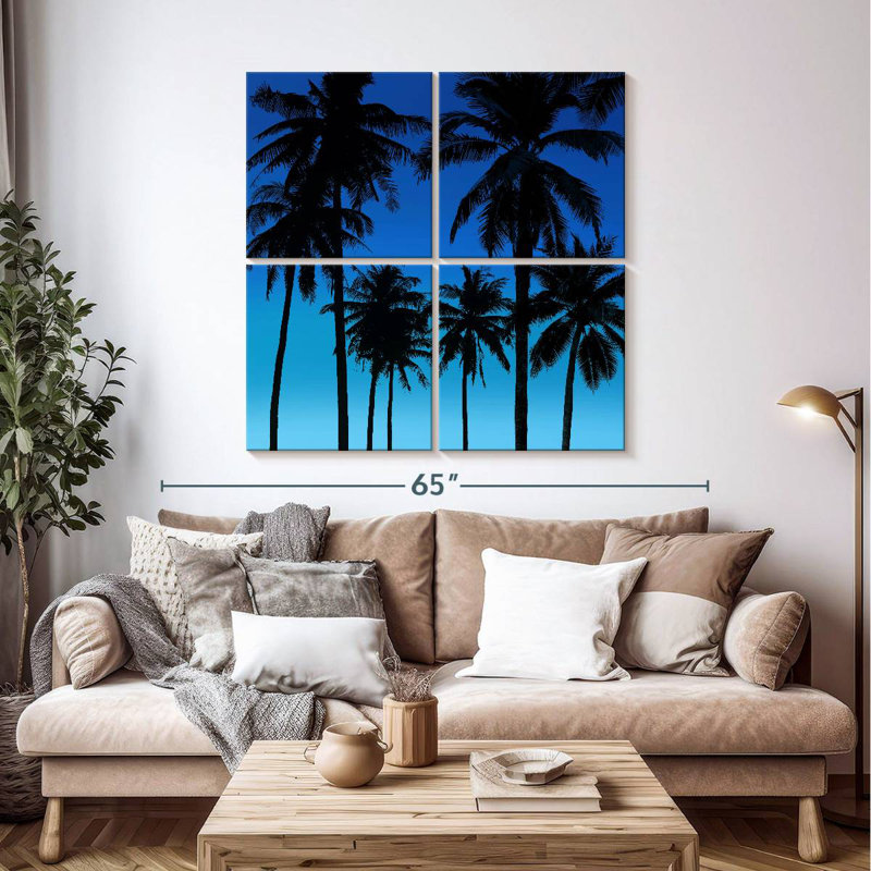 Gillard Palms noir sur bleu I, H 45 po x l 45 po