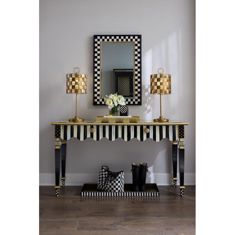 Courtly Check Lacquer Vanity Tray, 2" H x 19.75" W x 13.75" D, White/Black/Gold