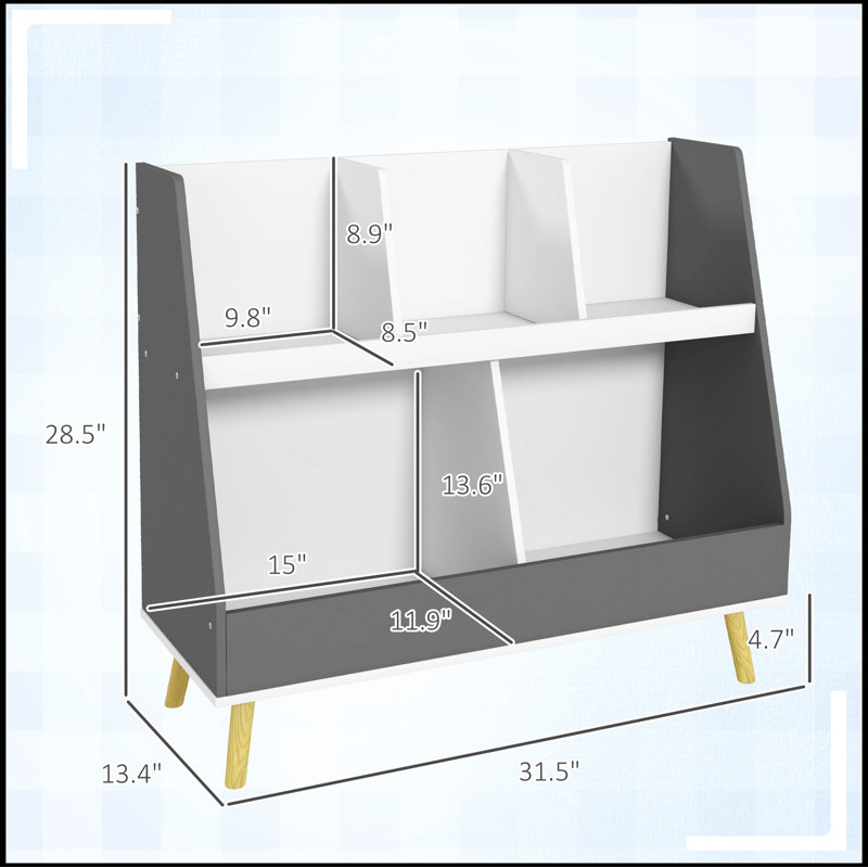 Kids Bookcase Toy Shelf, 2 Tier Toddlers Toy Storage Shelf with 5 Compartments, Anti-tip Device