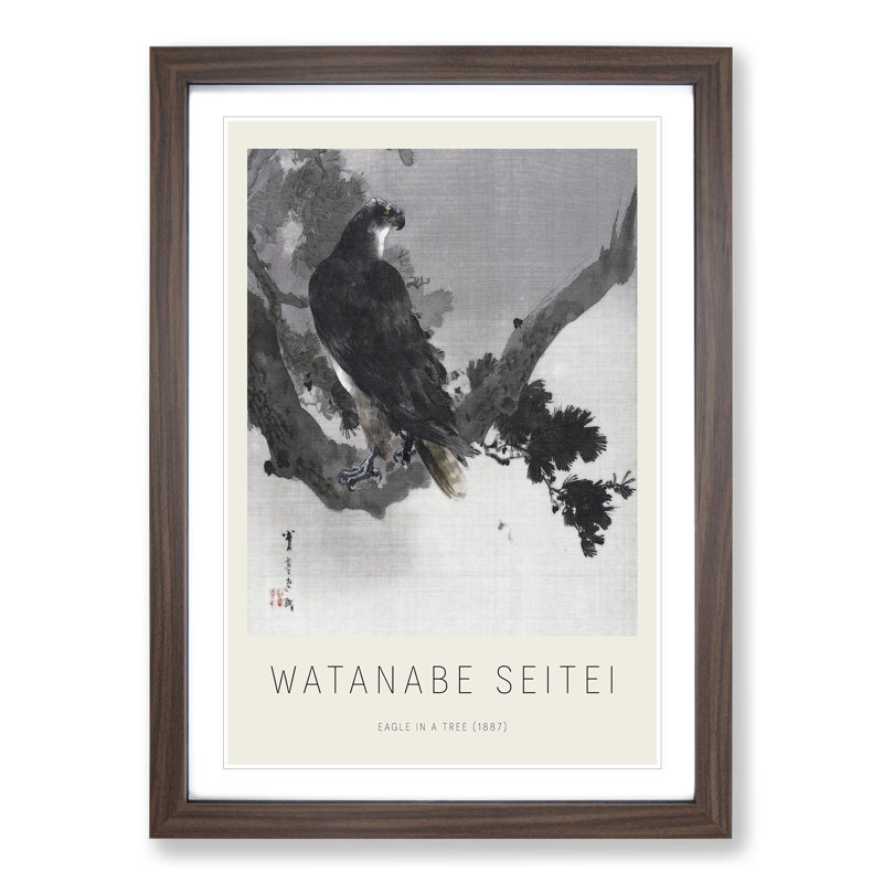 Eagle In A Tree by Watanabe Seitei - Single Picture Frame Print, Walnut Framed, 48cm H x 36cm W x 2cm D