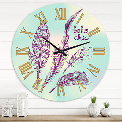 Boho Chic Vintage Feathers - horloge murale moderne