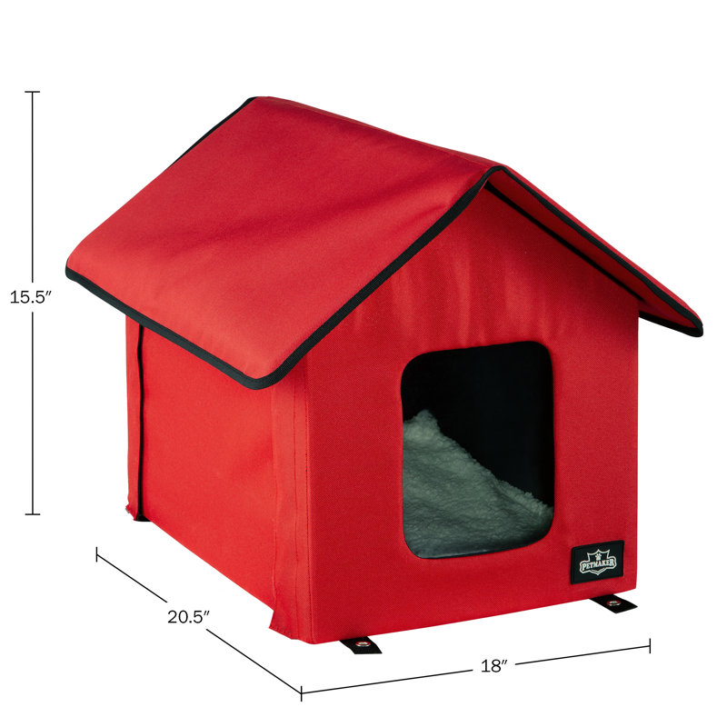 Red Heated Cat House with Sherpa Pad and Zippered Roof