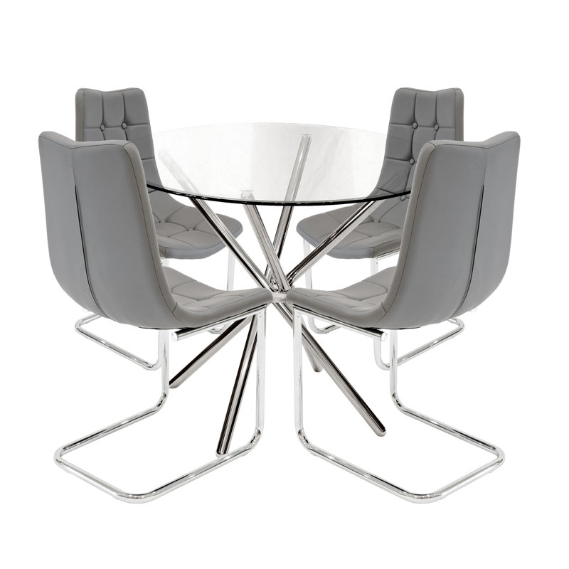 Derby 4 - Person Dining Set, Grey, Chrome