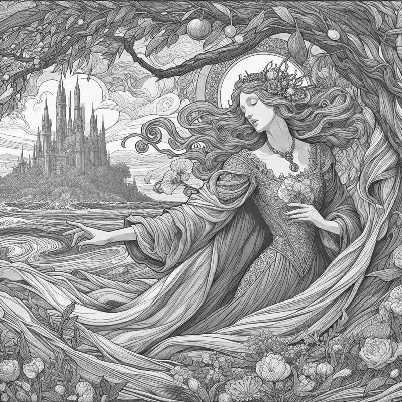 Enchanted Elegance Line Art Canvas Print, 20" H x 20" W x 1.5" D