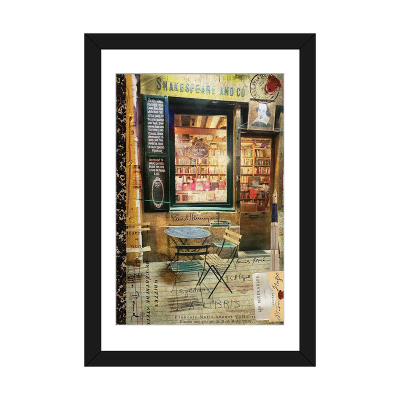 «Paris Bistro II», impression sur toile, H 24 po x l 16 po x P 1 po, Papier d'art encadré noir, Blanc
