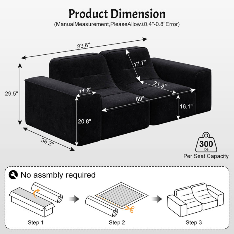 Canapé rembourré avec design capitonné, Noir
